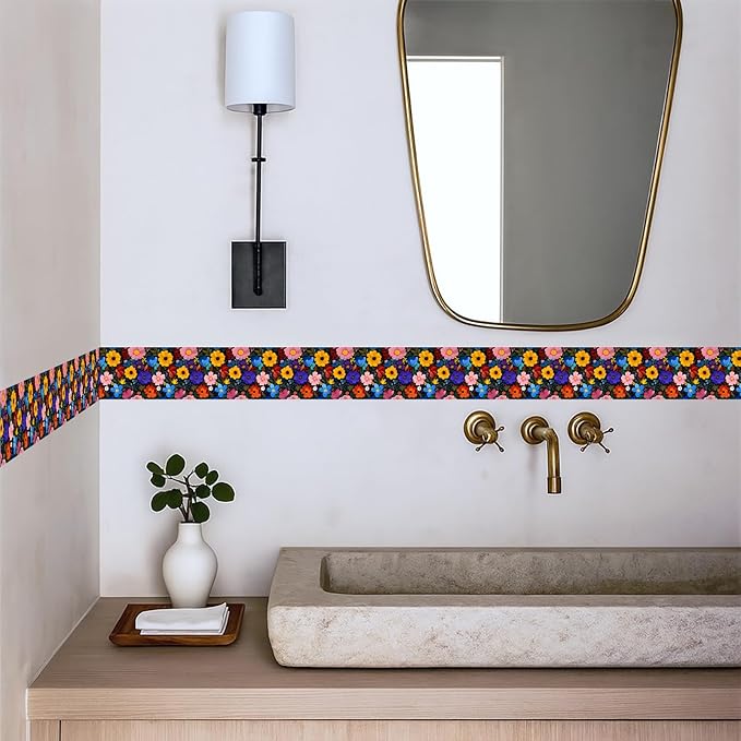 Colorful Floral Wallpaper Border 196x4 Inch Peel and Stick Wall Border