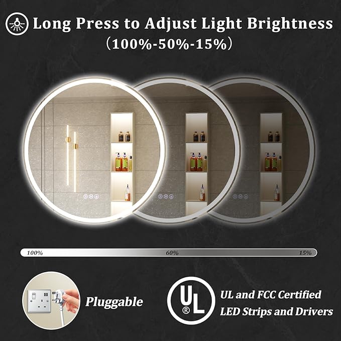 BEAUTYPEAK 40x40 LED Round Bathroom Mirror
