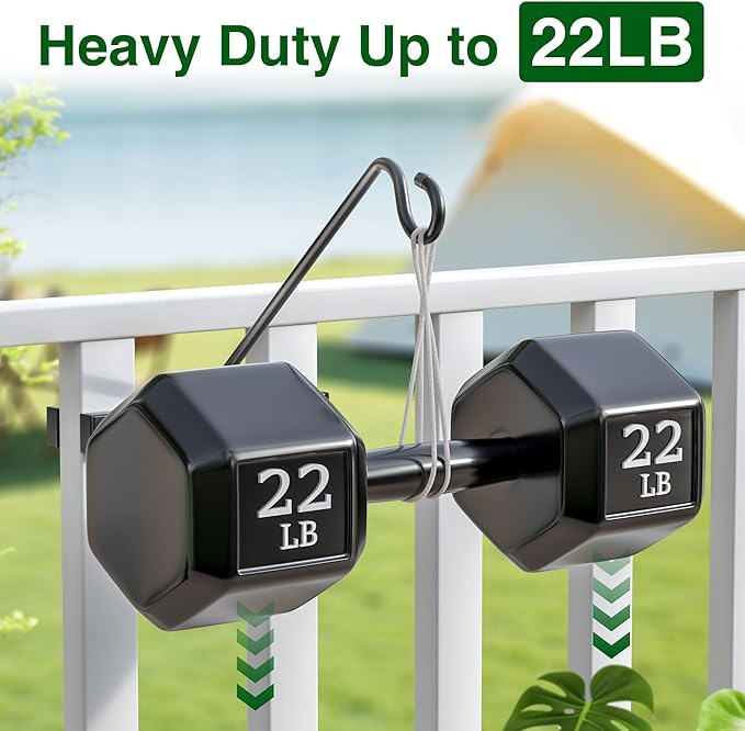 12-Inch Deck Bird Feeder Hanger for Railing, Outdoor Decor Plant Hanger, Balcony Railing Hook - 22LB Capacity - for Hanging Plants, Bird Feeders, Lanterns, Wind Chimes