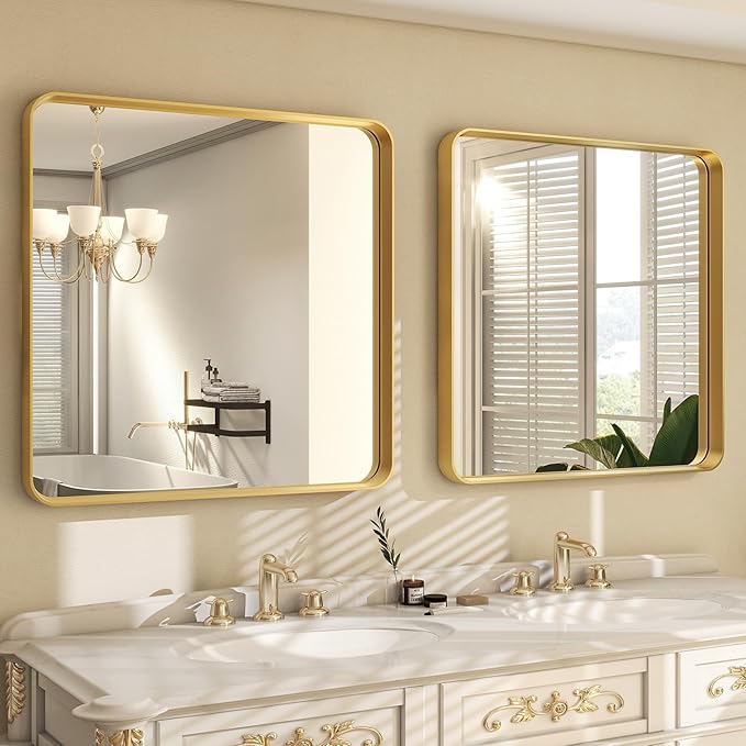 30"x 30" Gold Bathroom Mirror
