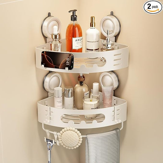Voldra Corner Shower Caddy Suction Cup, Aluminum Corner Shower Shelves