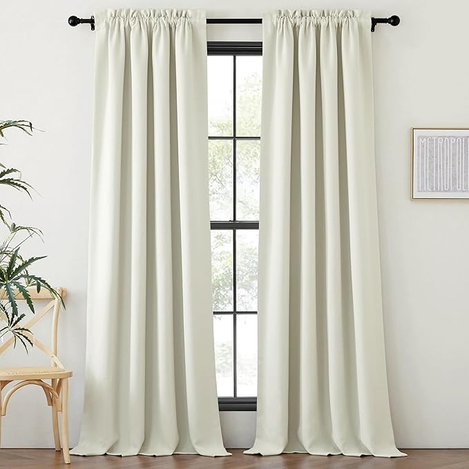 NICETOWN Room Darkening Bedroom Curtains 96 inches Long, Dual Rod Pockets &