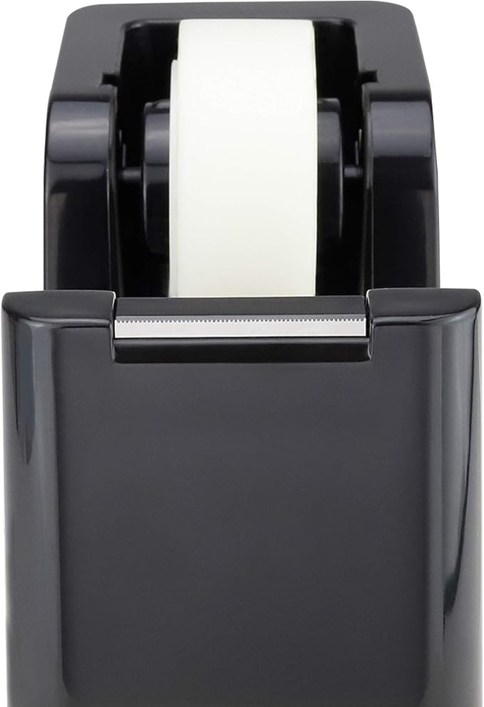 ABEL SimpleWork Desktop Tape Dispenser, Black, 1 in Core, Non-Skid Weighted Base, Tape Cutter for Office, Home, School, and Crafts