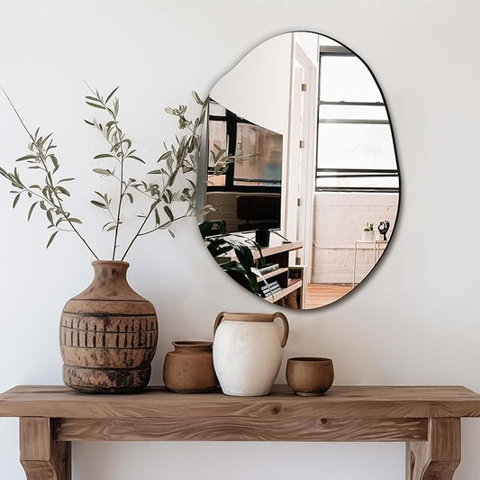 Delma Irregular Wall Mirror, Frameless Decorative Mirror
