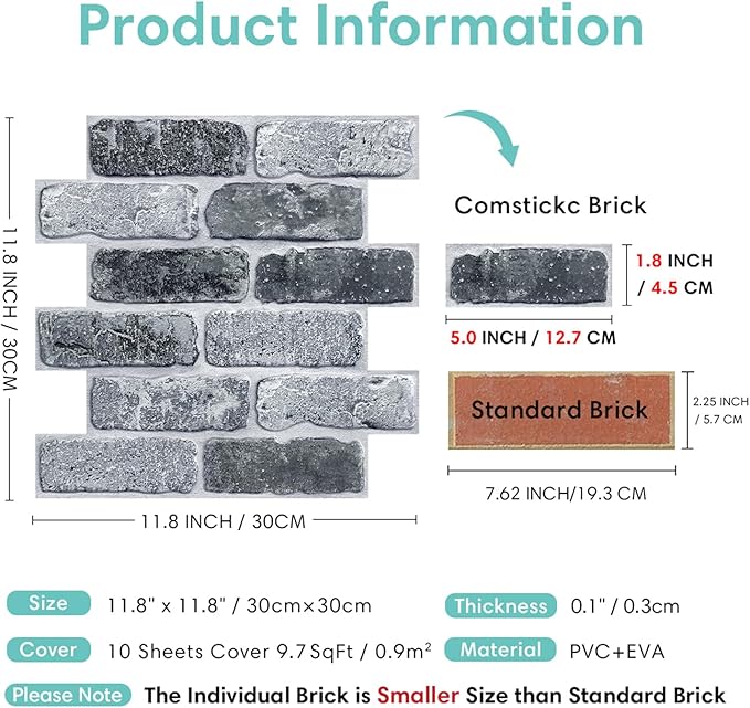 Commomy 3D Peel and Stick Brick Tiles