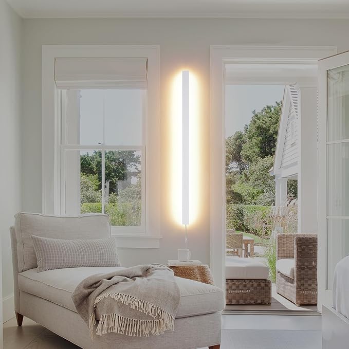 KELUOLY Modern Plug in Long Wall Sconce, 39.3" White Matte LED Wall Lights