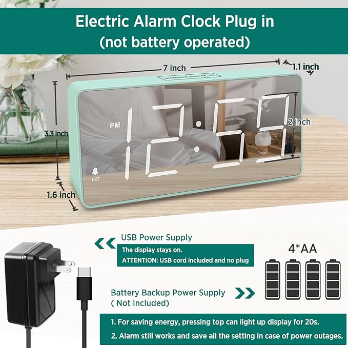 Peakeep Digital Clock, Alarm Clock Battery Backup Powered