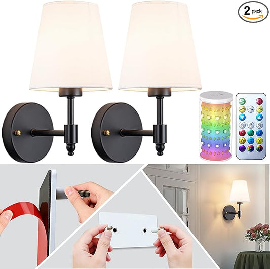 Peel and Stick Wall Sconces, Stick On Wall Sconce Set of 2, Battery Operated