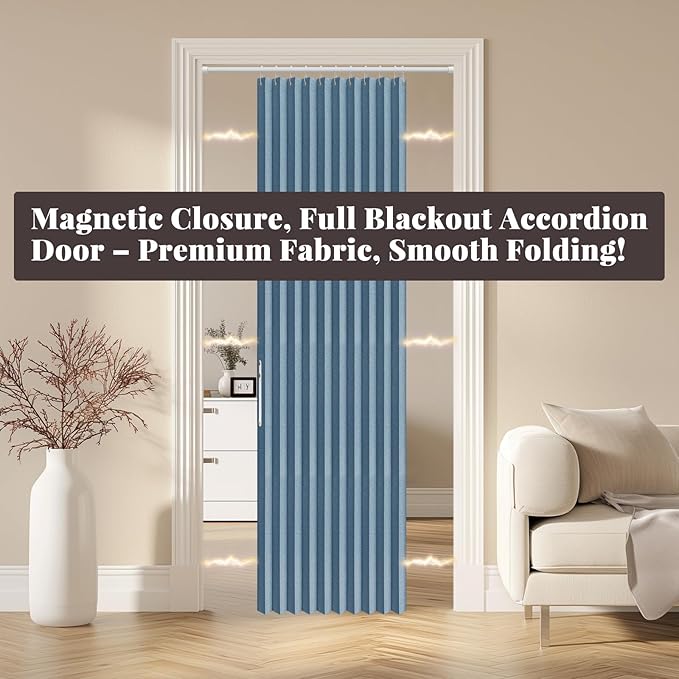 AJAZZ 100% Blackout Magnetic Door Curtain Pleated Door Curtain Accordion Doors