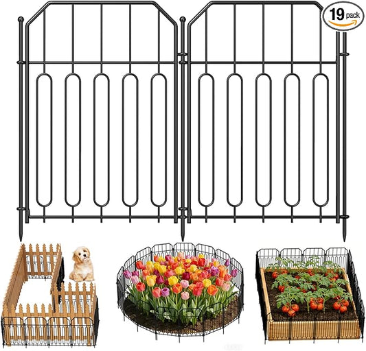 Goovilla Garden Fence, Total 19ft(L) x 21in(H) Garden Fencing Animal Barrier, 19 Pcs Rustproof Metal Wire No Dig Fence Panels, Black Decorative Garden Fences and Borders for Dogs, Flower Bed, Patio