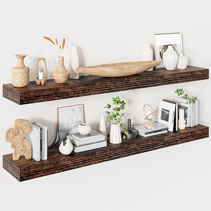 Floating Shelves for Wall 48 Inches Long, 9.3" Deep Rustic Brown Floating Shelf