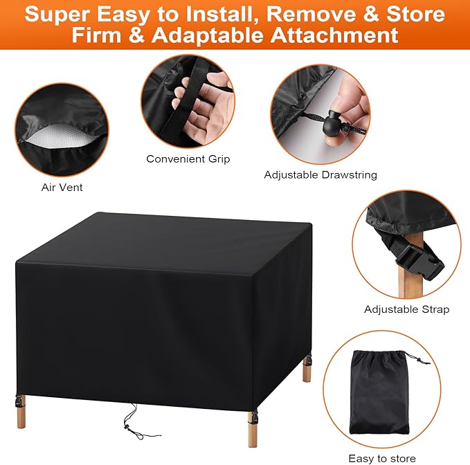 Patio Furniture Cover Rectangle 56"(L) x 36"(W) x 32"(H), Custom Heavy Duty 420D Waterproof Outdoor Cover with Drawstring & Buckles for Table Chair Garden, Black