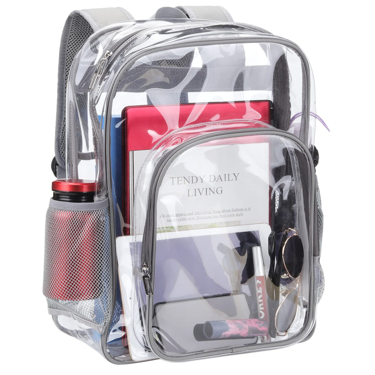 Nausear Clear Backpack School Bag Stadium Approved Heavy Duty Large PVC Laptop Transparent Backpack See Through Backpack for Sports, Work, Stadium, Security, Travel, College - H18''xW14''xD8â - Grey