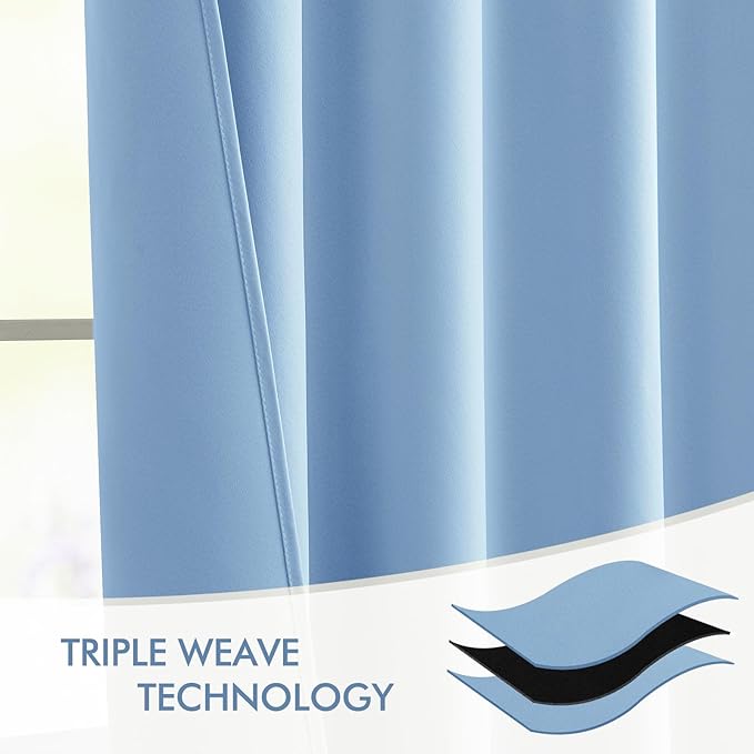 MIULEE Sky Blue Back Tab Blackout Curtains 120 Inch Long 2 Panels Set