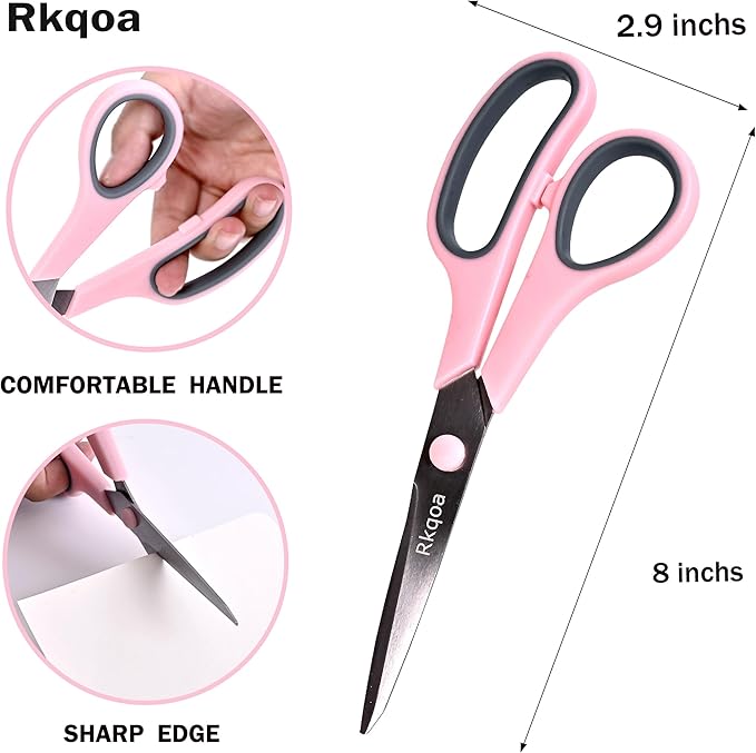 24 Pack Scissors, Rkqoa 8" All Purpose Classroom Scissor Bulk Comfort-Grip Sharp Shears for Office School House Sewing Fabric Craft Supplies, High/College School Teacher Student Scissors