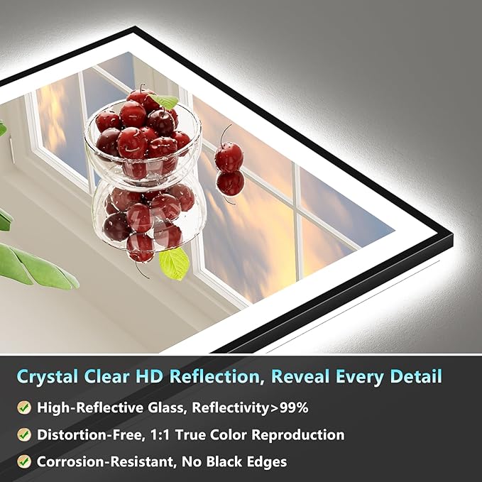68x38 Black Framed LED Bathroom Mirror