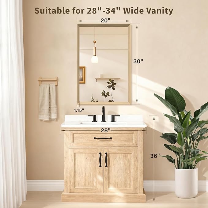 Oak Wood Effect Framed Wall Mirror, 20x30 Rectangle Mirror, Anti-desilvering
