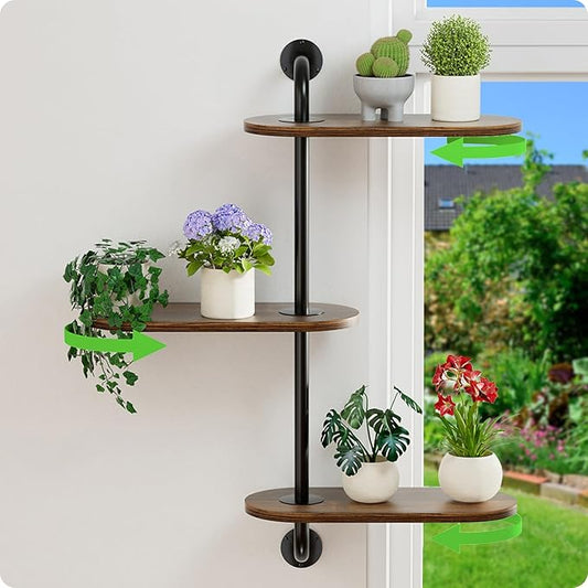 Rotating Window Plant Shelves 3-Tier, Wooden Window Shelf