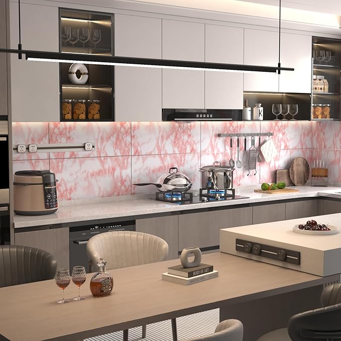 Extra Wide Marble Contact Paper Granite Peel and Stick Wallpaper Pink Glossy