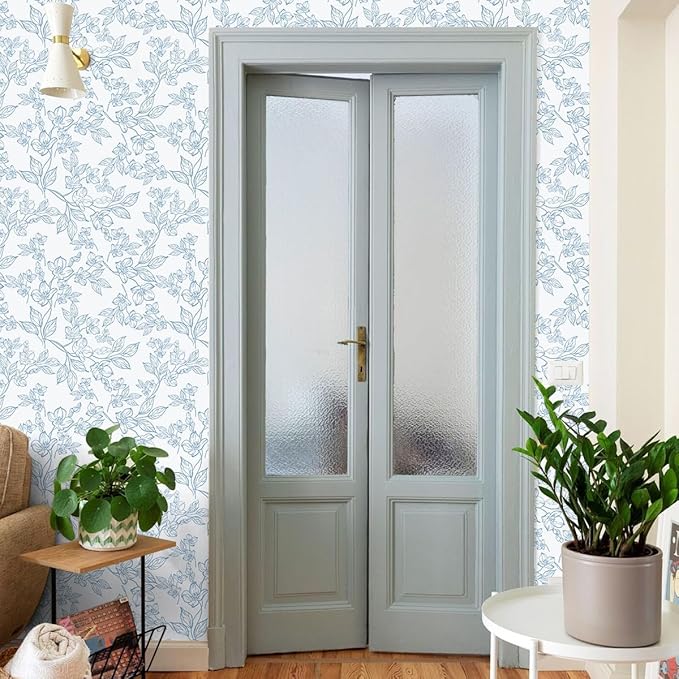 Ismoon Floral Wallpaper Peel and Stick Blue and White Contact Paper Vintage