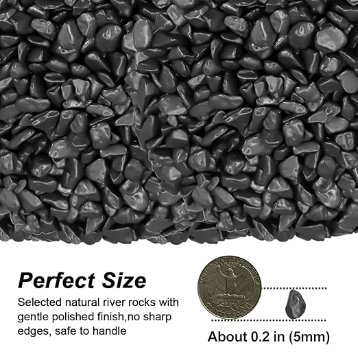 Rocks for Plants,Landscaping Pebbles, River Rocks Decorative Ornamental Pebbles, DIY Smoothed Rocks for Potted Plant Resin Art Vase Fillers Aquarium Gravel Rocks (1, Black, 2 Pounds)