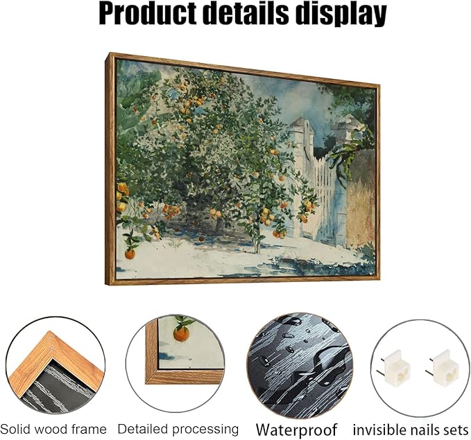 OIQArtOIQ Framed Vintage Landscape Wall Art Orange Trees Still Life Oil