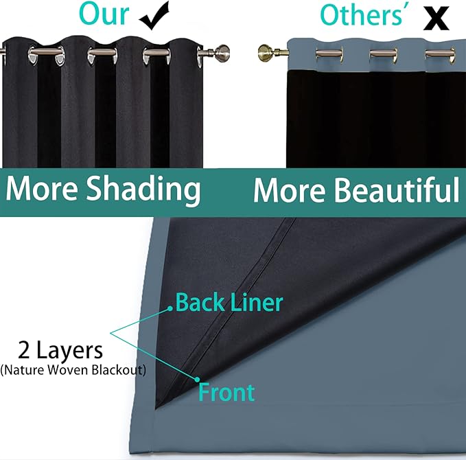 Yakamok 100% Blackout Lined Panels, Thermal Insulated Blackout Curtains