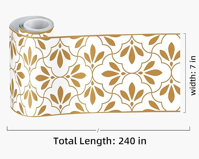 FLFK Wallpaper Border Gold and White Patterns Peel and Stick Wall Border Self