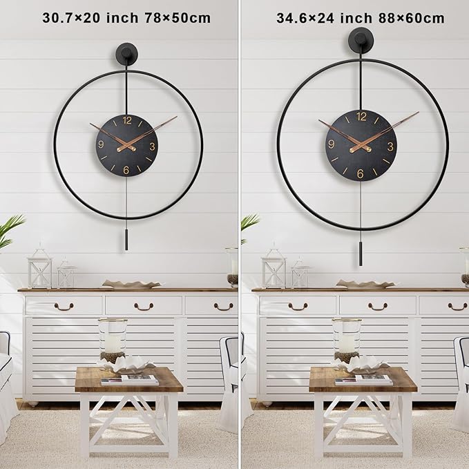 Pytha Sight Large Modern Wall Clock, 30.7× 20 Inch Big Metal Minimalist Arabic