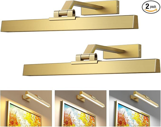 Afyuol Picture Lights for Wall, Brushed Gold Battery Operated Picture Light