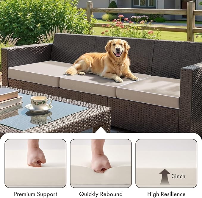 MIULEE Beige Outdoor Chair Cushions Set of 2, 18.5x16x3 Inch Waterproof Patio Seat Cushions for Outdoor Furniture Couch Sofa, 3 Year Color Fastness High Density Foam with Adjustable Ties