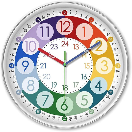 XFM Colorful Kid Wall Clock 16 Inch Silent Non Ticking Quartz Battery Operated