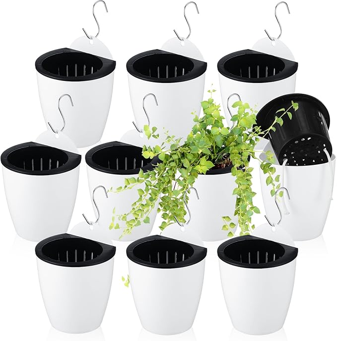 Yungyan 10 Sets 5" Self Watering Hanging Planter White Lazy Flower Pots Plastic