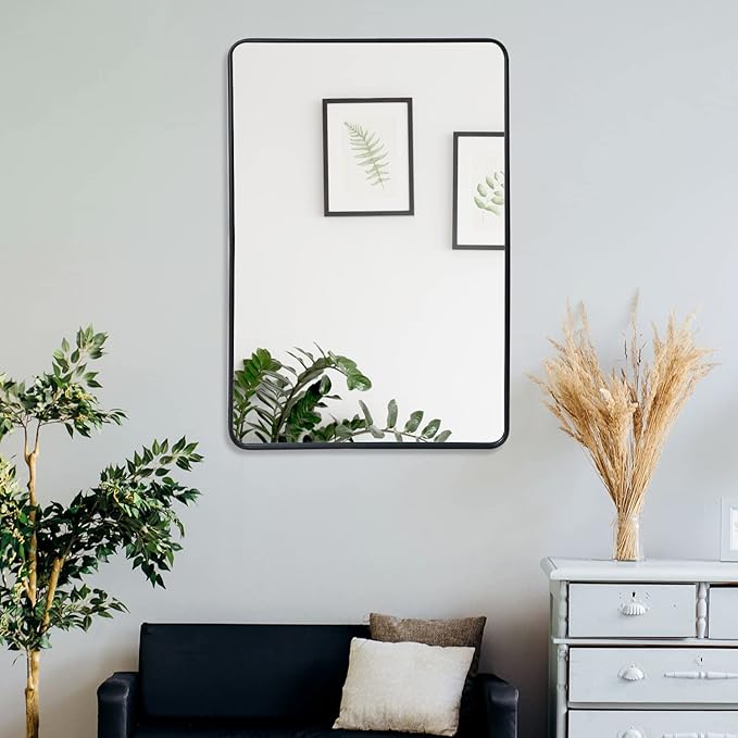 ZenStyle Black Metal Framed Rectangular Wall Mirror 24" x 36" Bathroom Mirror