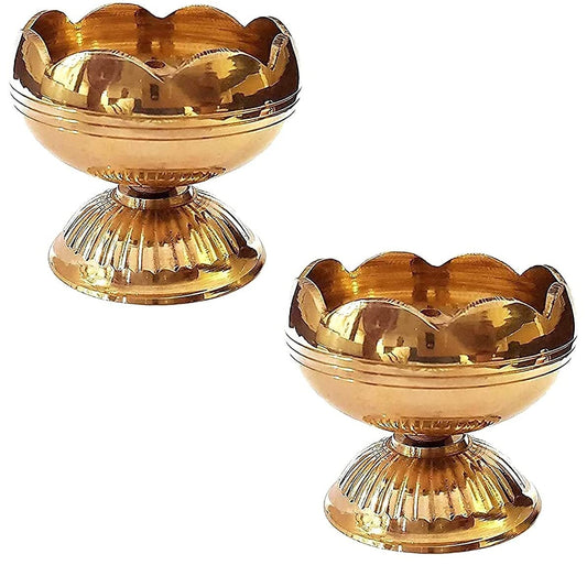 Craftsman Brass Diya Oil Lamp - Pack of 2, Golden, TOMATO NANDA, Ideal for Diwali Decoration and Pooja