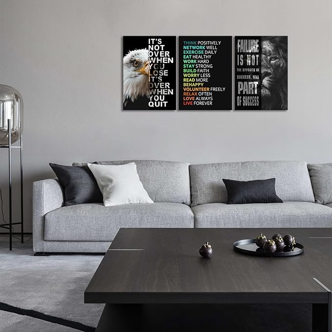 KAWAHONE Motivational Wall Art -Bald Eagle and Lion Inspirational Picture