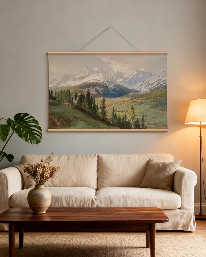 VIYYIEA Extra Large Canvas Wall Art, 36x54 Inch Mountain Landscape Oil Painting Style, Vintage Nature Wall Decor for Living Room, Bedroom, Above Sofa