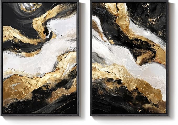 Framed Gold Abstract Wall Art Set of 2