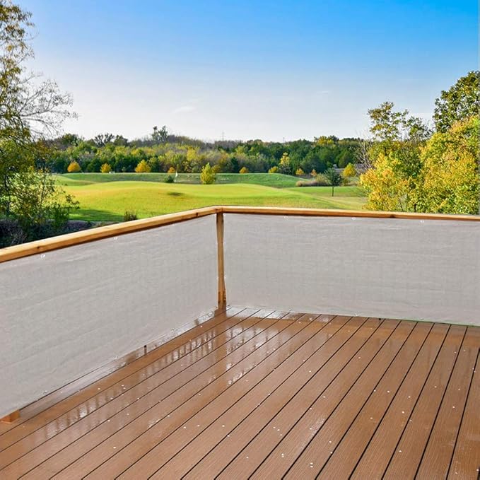 Alion Home© Elegant Privacy Screen Windscreen Mesh for Backyard Deck, Patio, Balcony, Fence, Pool, Porch, Railing. (5' x 12', Smoke Tan)