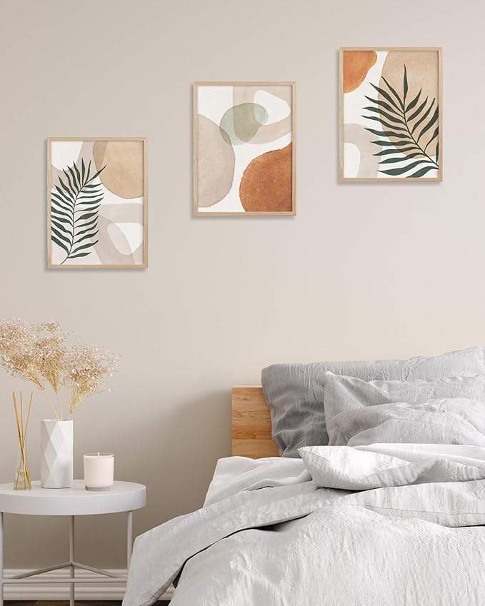 HesenDot Unframed Neutral Boho Wall Art Set of 3, 12x16in Botanical Leaves