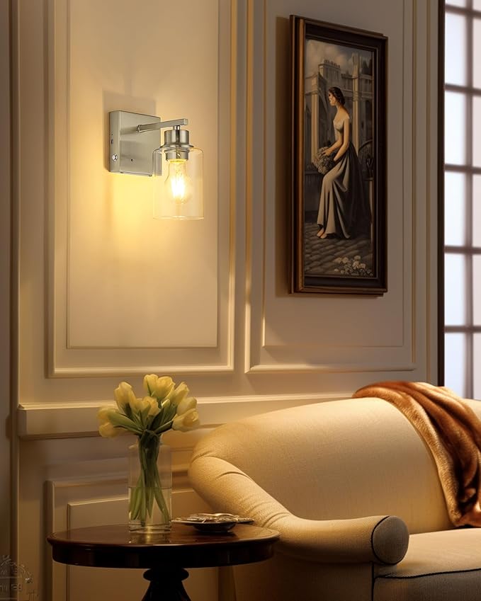 Rayogale Wireless Wall Sconces, Nickel Battery Operated Wall Sconce Set of 2