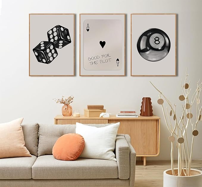 BOKPEN 3Pcs Black and White Poker Dice Wall Art Funky Retro Y2K Trendy Preppy