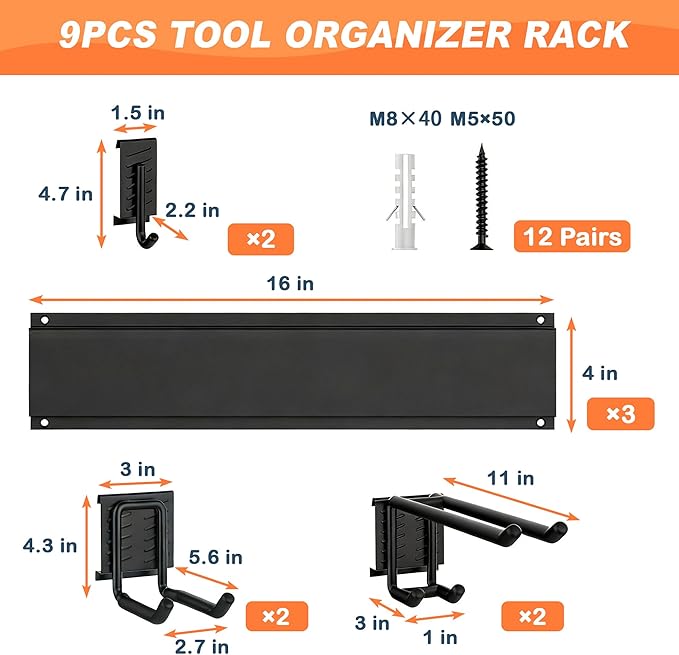 Ultrawall Garden Tool Organizer, 48 Inch Garage Tool Organizer Wall Mount, Heavy Duty Steel Wall Holders for Tools, 400lb Weight Capacity