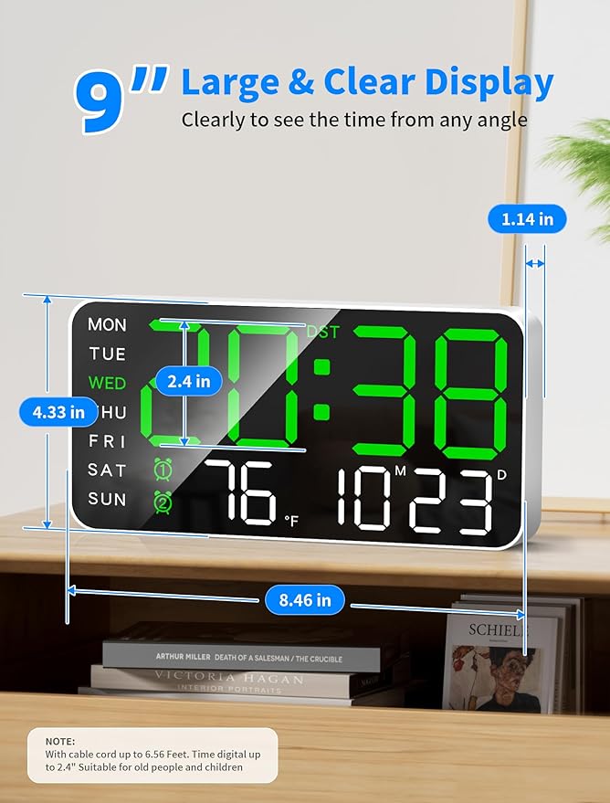 MASHI 8.4''Large Digital Wall Clock, Led Alarm Clock