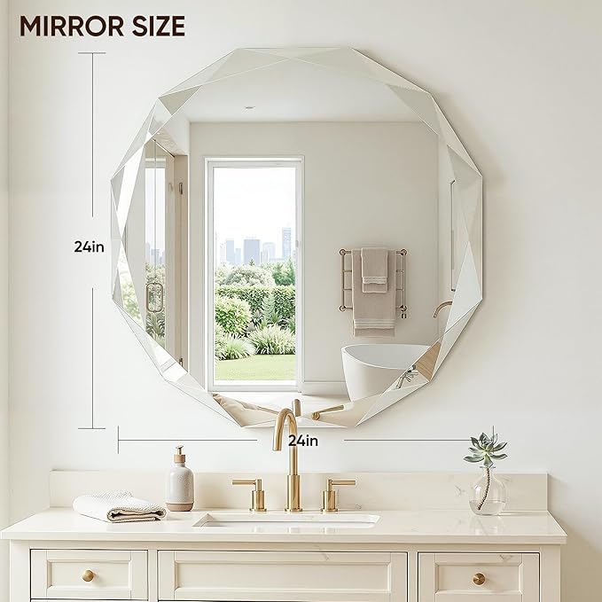 Suidia Bathroom Mirror, Frameless Bathroom Mirror