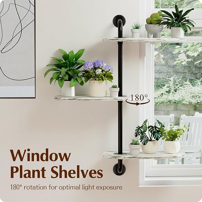 Rotating Window Plant Shelves 3-Tier, Wooden Window Shelf