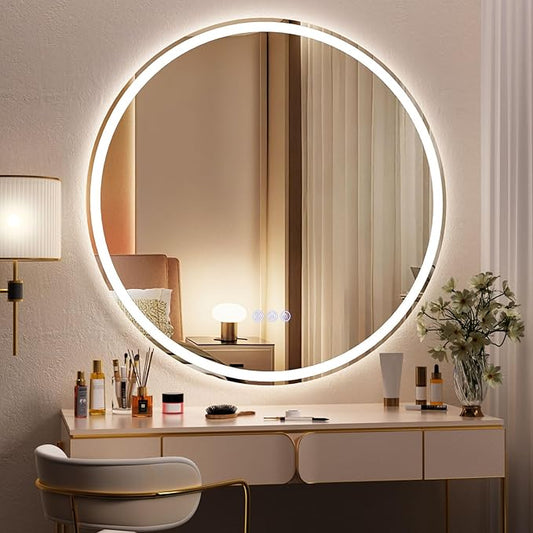BEAUTYPEAK 30x30 LED Round Bathroom Mirror