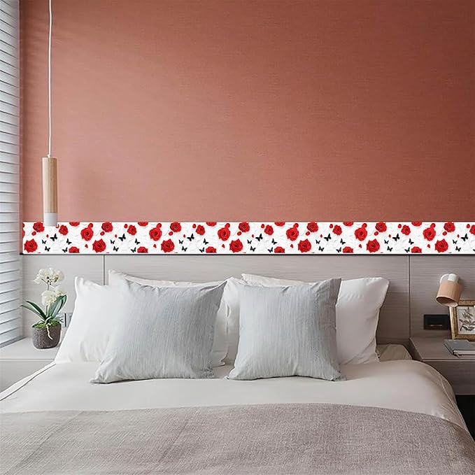IVN Red Rose Black Butterfly Peel and Stick Wallpaper Border 4 x 196 Inch Self