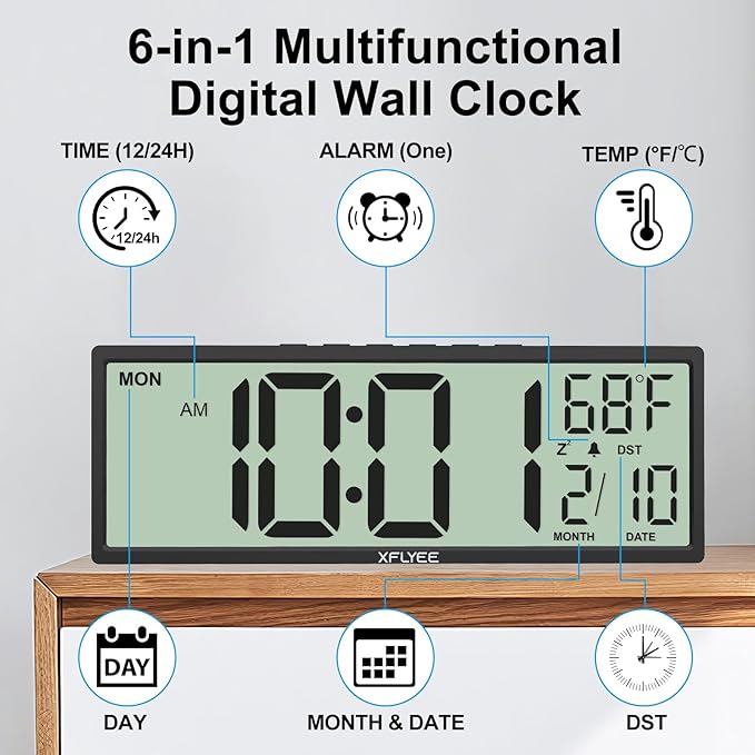14.5'' Large Digital Wall Clock Battery Operated