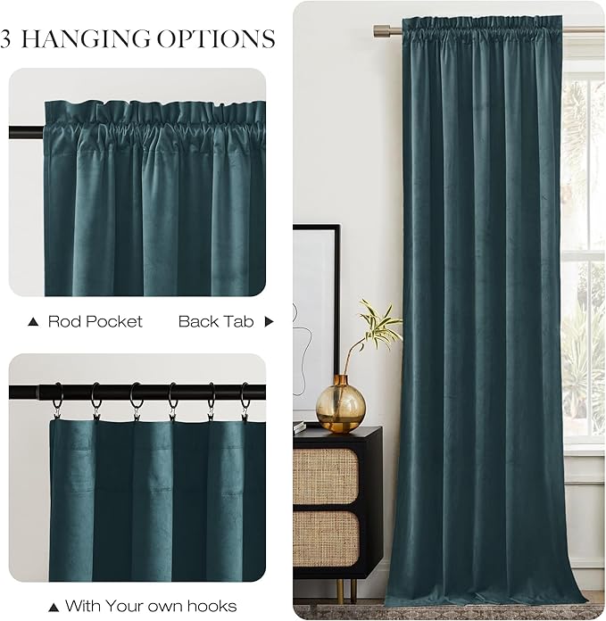 NICETOWN Greyish Blue Velvet Curtains and Drapes, Thermal Insulated Soft Window